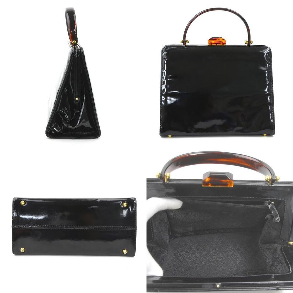 Bottega Veneta patent black handbag brown leather